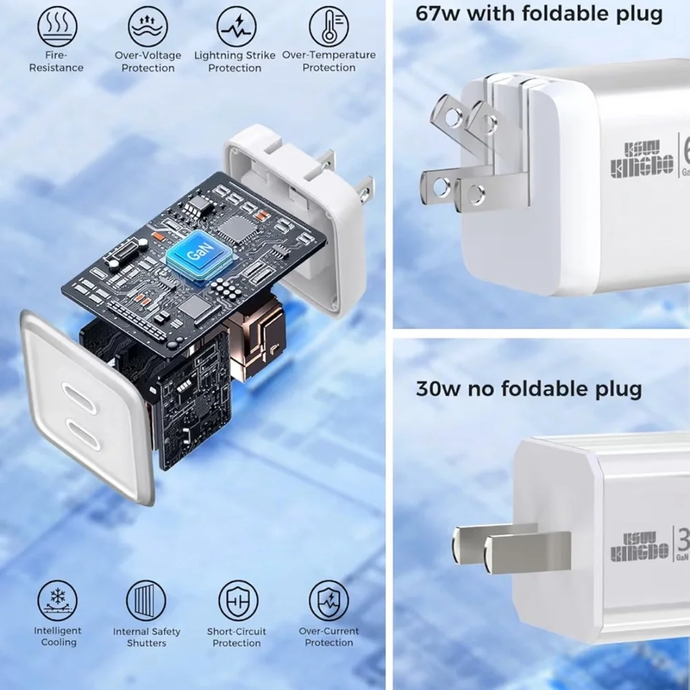 USB C Charger Block,GaN PD 3.0 67W 30W Fast Charging Wall Plug